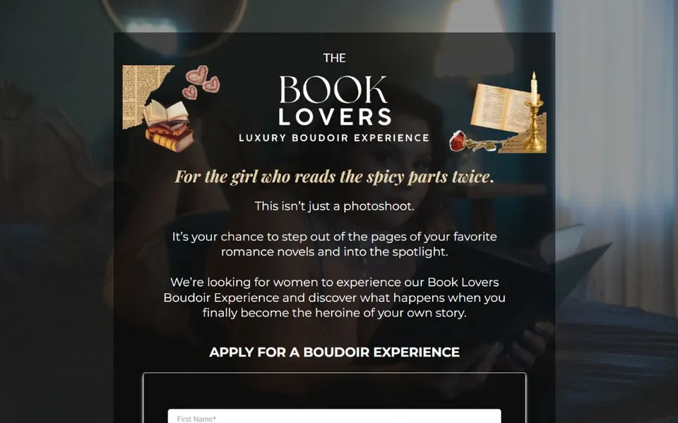 Boudoir by Angela Book lover experience website preview