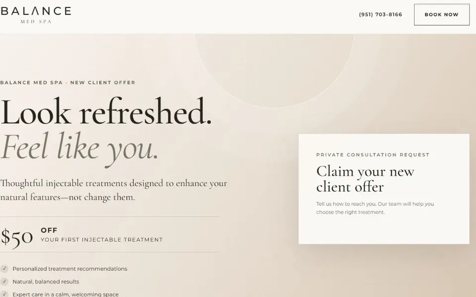 Balance Injectables Med spa website website preview