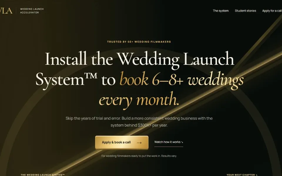 Wedding Launch Accelerator Business, mastermind & webinar website preview